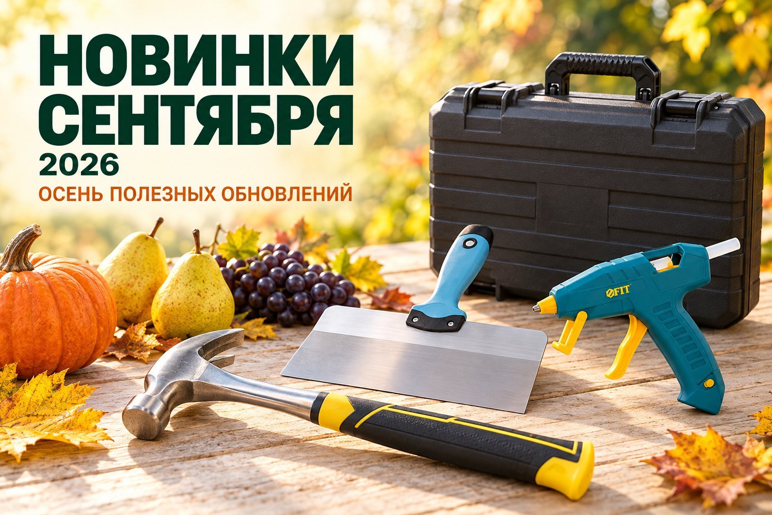 Новинки FIT сентябрь 2026 Новинки FIT сентябрь 2026: шпатель, молоток, клеевой пистолет, ударопрочный ящик